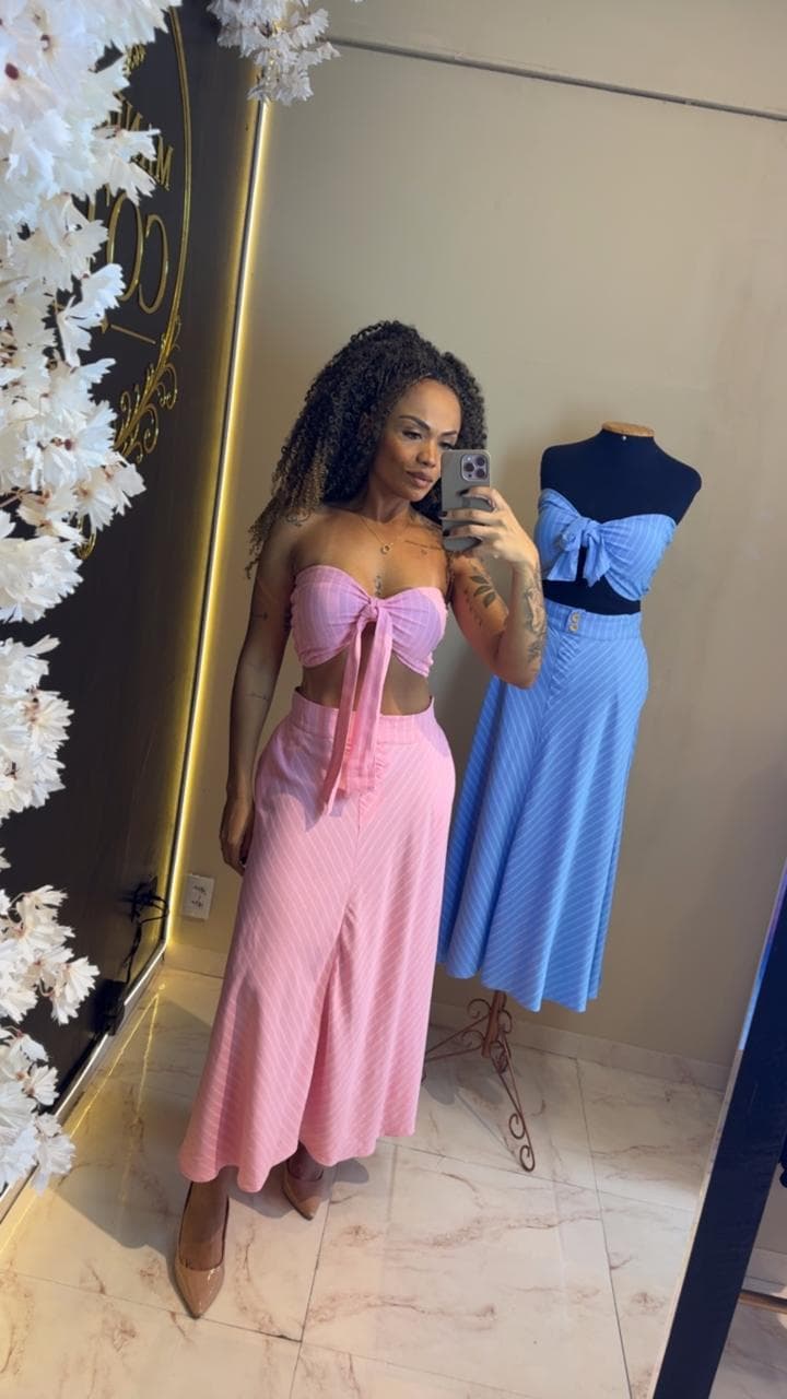 conjunto top e saia listrado